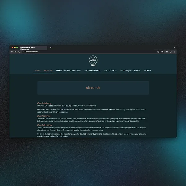 AMO Golf website screenshot